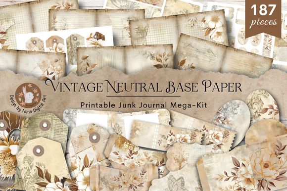 Printable Junk Journal Mega Kit Neutral