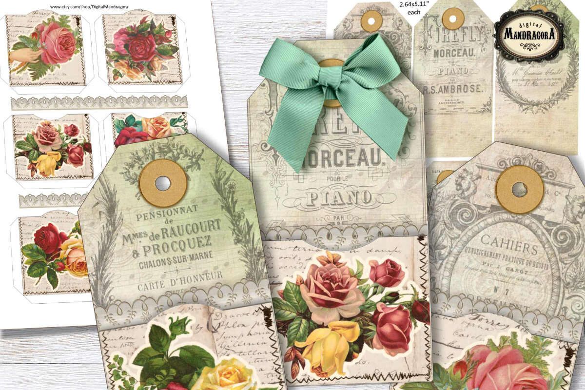 Shabby Rose Tags with Pockets