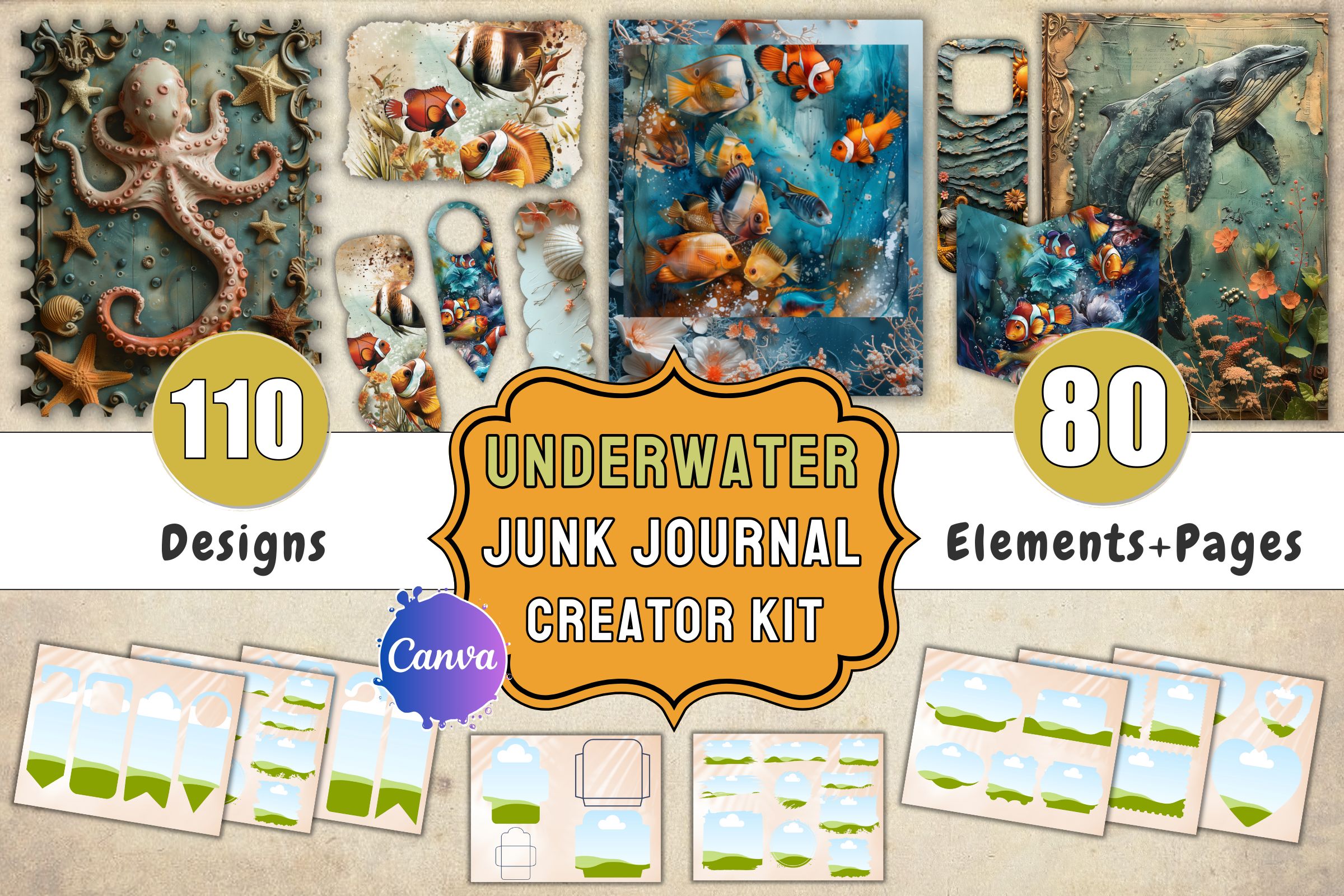 Underwater Junk Journal Kit Canva