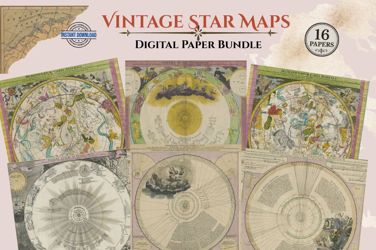 Vintage Star Maps Digital Paper Bundle